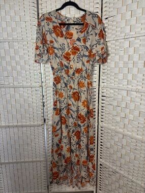 Abel the Label Anthropologie Cream Maxi Dress with Orange Floral Print
